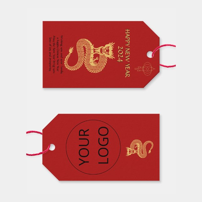 Étiquettes-cadeau Chinois Bonne Année De Dragon Logo Rouge (Créateur téléchargé)