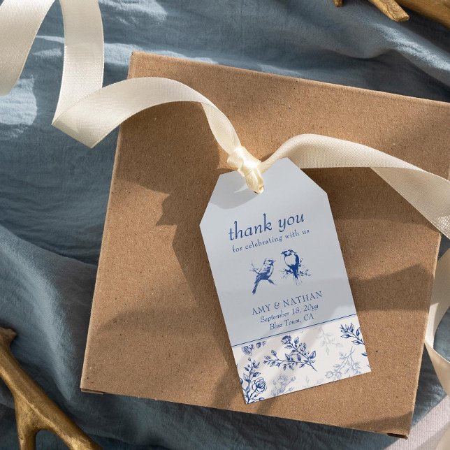 Étiquettes-cadeau Chinoiserie Bleu Élégant Mariage Floral Favoriser (Weddingn favor gift tag from Chinoiserie Wedding Collection by Darling & May)