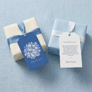 Étiquettes-cadeau Chinoiserie bleu poussiéreux floral remerciement f