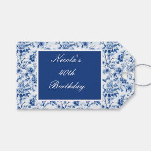 Étiquettes-cadeau Chinoiserie Blue Birds and Flowers Anniversaire
