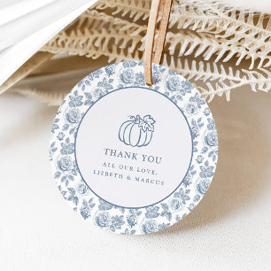 Étiquettes Cadeau Chinoiserie de citrouille florale toile bleue