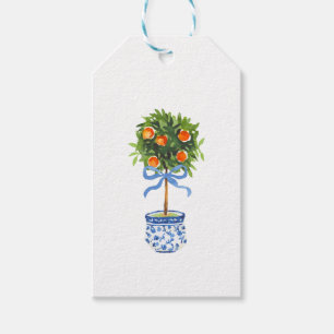 Étiquettes-cadeau Chinoiserie Poterie Orange Topiaire Bleu