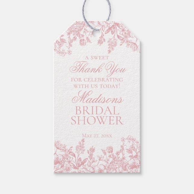 Étiquettes-cadeau Chinoiserie rose Vintage Fête des mariées florale (Devant)