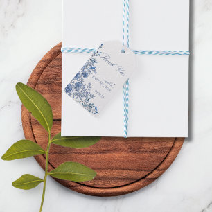Étiquettes-cadeau Chinoiserie Toile Bleu Fleurs Baby Shower