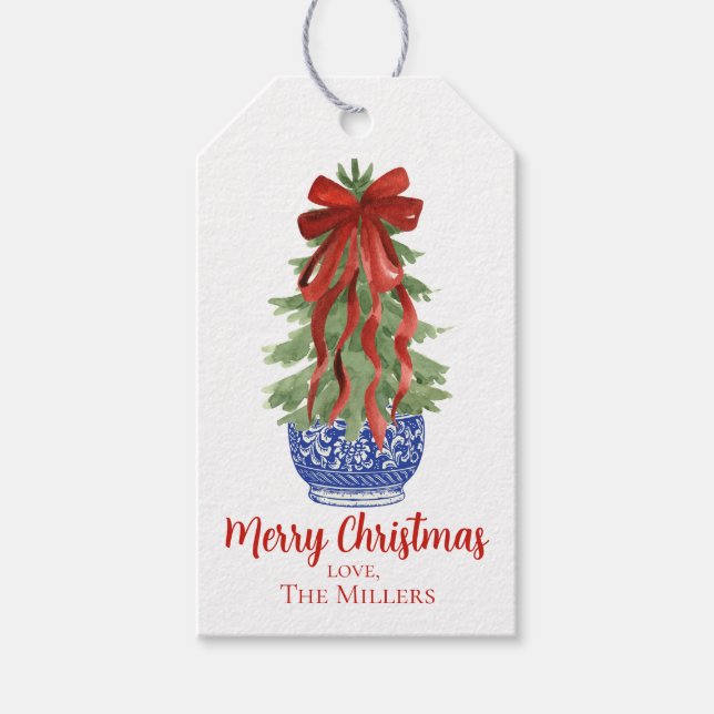 Étiquettes-cadeau Chinoiserie Topiary Custom Christmas (Devant)