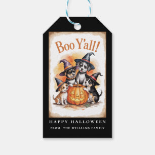 Étiquettes-cadeau Chiot Halloween « Boo Y'all ! » Dessin de chien vi