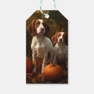 Étiquettes-cadeau Chiots Brittany Spaniel Automne Délice Citrouille