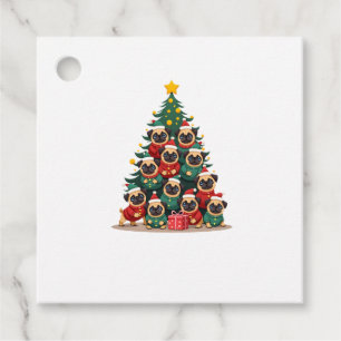 Étiquettes Cadeau Chiots pug arbre de Noël mignon Noël (2)