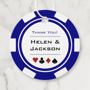 Étiquettes Cadeau Chip de poker en bleu marine et blanc Mariage Casi