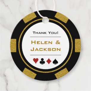 Étiquettes Cadeau Chips de Poker Noir Or Merci Vegas Mariage