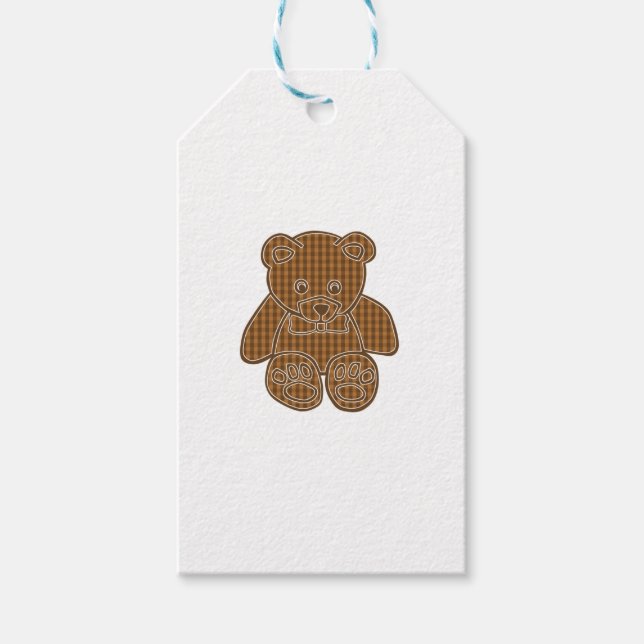 Étiquettes-cadeau Chocolat Brown Pastel En vichy Vérifier Teddy Bear (Devant)