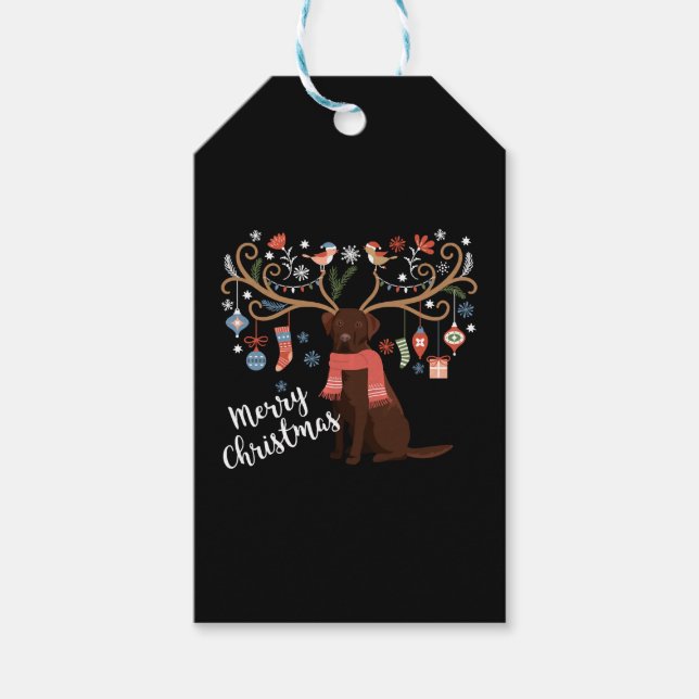 Étiquettes-cadeau Chocolat Labrador Retriever Chien Noël (Devant)