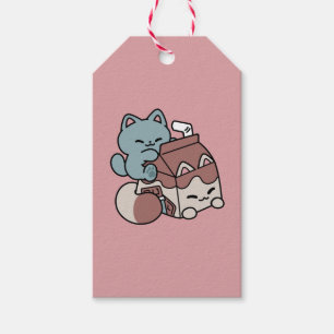 Étiquettes-cadeau Chocolat Lait Kawaii Chat – Boisson Confortable &