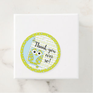 Étiquettes Cadeau Chouette bleue baby shower dans un arbre