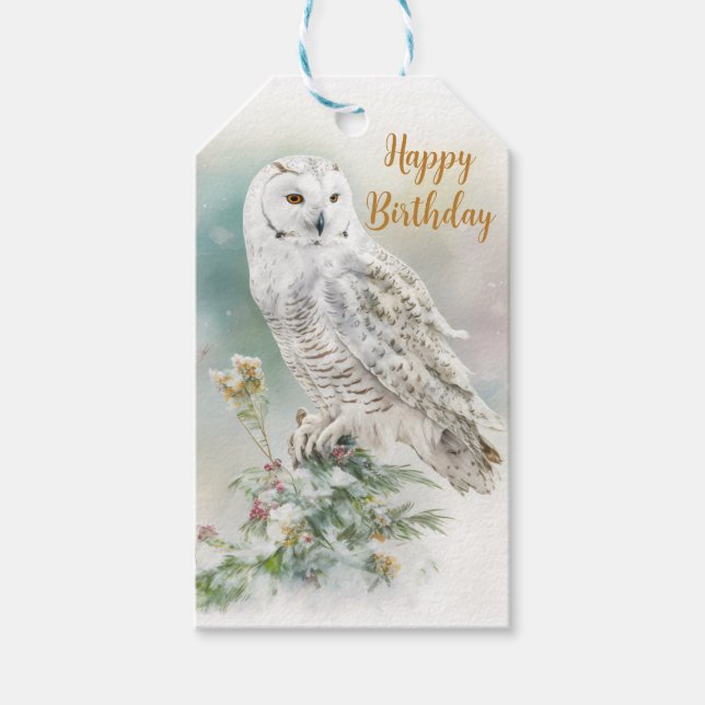 Étiquettes-cadeau Chouette hivernale - Anniversaire (Devant)