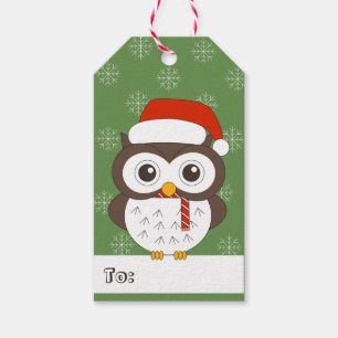 Étiquettes-cadeau Chouette illusima Chapeau de Père Noël Noël Flocon