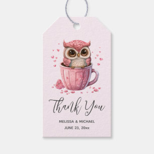 Étiquettes-cadeau Chouette rose mignonne dans un Merci d'événement d