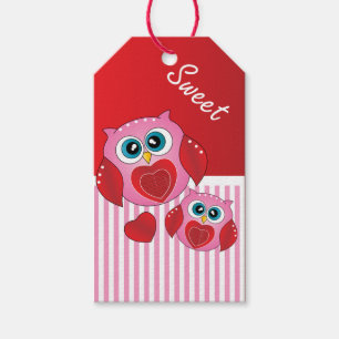 Étiquettes-cadeau Chouettes de Saint-Valentin roses douces