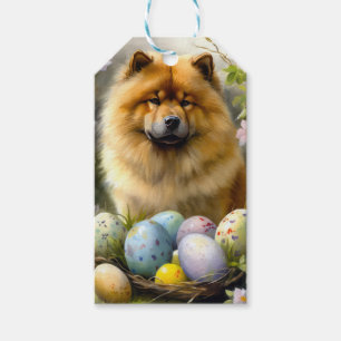 Étiquettes-cadeau Chow Chow avec oeufs de Pâques vacances