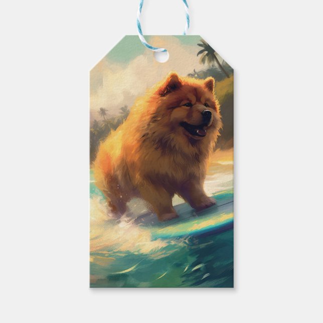Étiquettes-cadeau Chow Chow Beach Plage Surf Peinture (Devant)