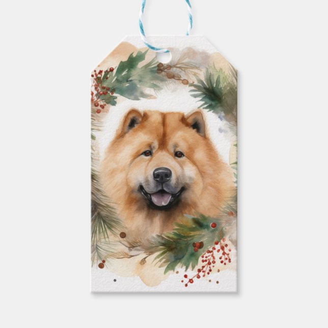 Étiquettes-cadeau chow chow Christmas Wreath Festive Pup (Devant)