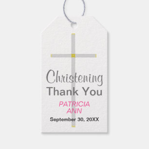 Étiquettes-cadeau Christening Merci Silver Cross Girl rose