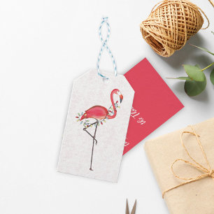 Étiquettes-cadeau Christmas Beach Flamant rose rose Personnalisé