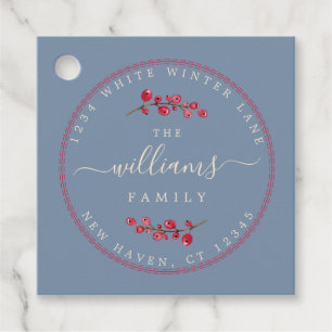 Étiquettes Cadeau Christmas Berries Denim Blue Family Adresse de ret