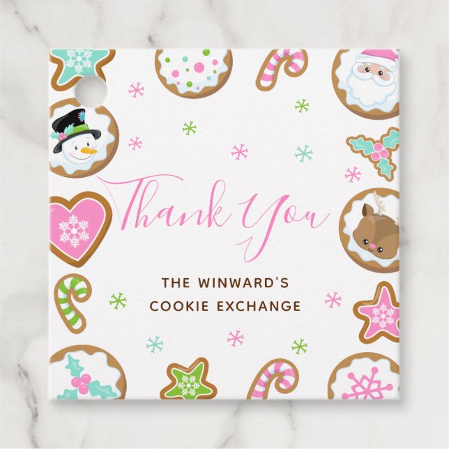 Étiquettes Cadeau Christmas Cookie Exchange Party Pink Thank You (Devant)