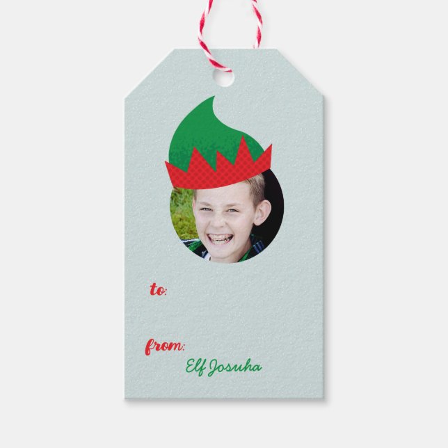 Étiquettes-cadeau Christmas Crew Elf Casquette Photo Holiday Étiquet (Devant)