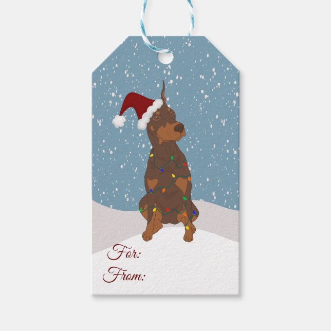 Étiquettes-cadeau Christmas Doberman Pinscher (Devant)