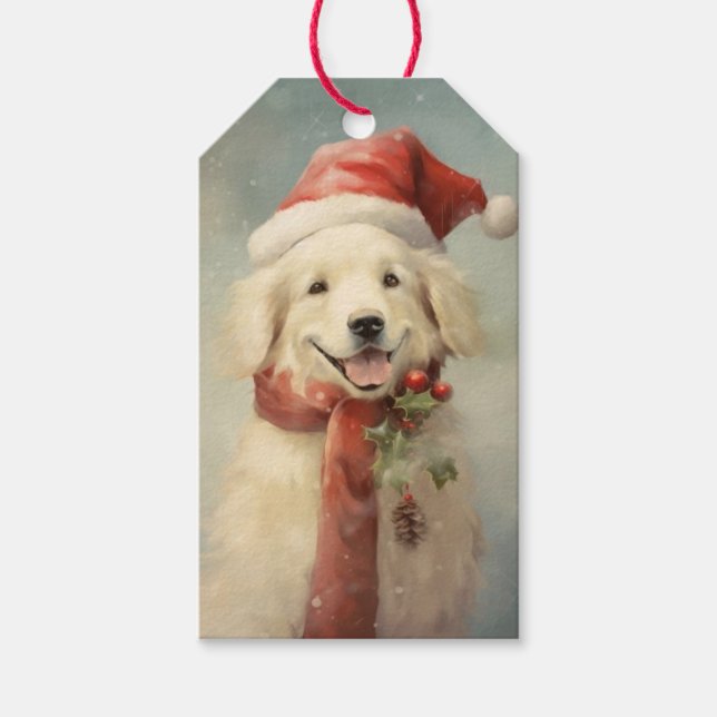 Étiquettes-cadeau Christmas Dog in Red Scarf & Hat (Devant)