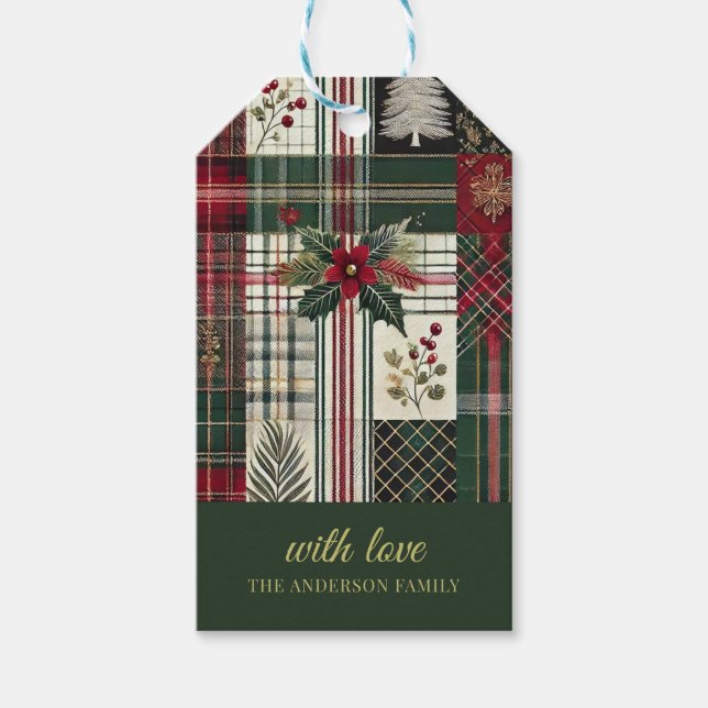 Étiquettes-cadeau Christmas Gig Motif Rustique Plaid (Devant)