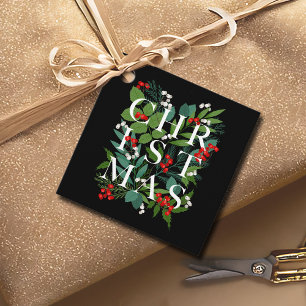 Étiquettes Cadeau CHRISTMAS Greenery Berries Holiday Black