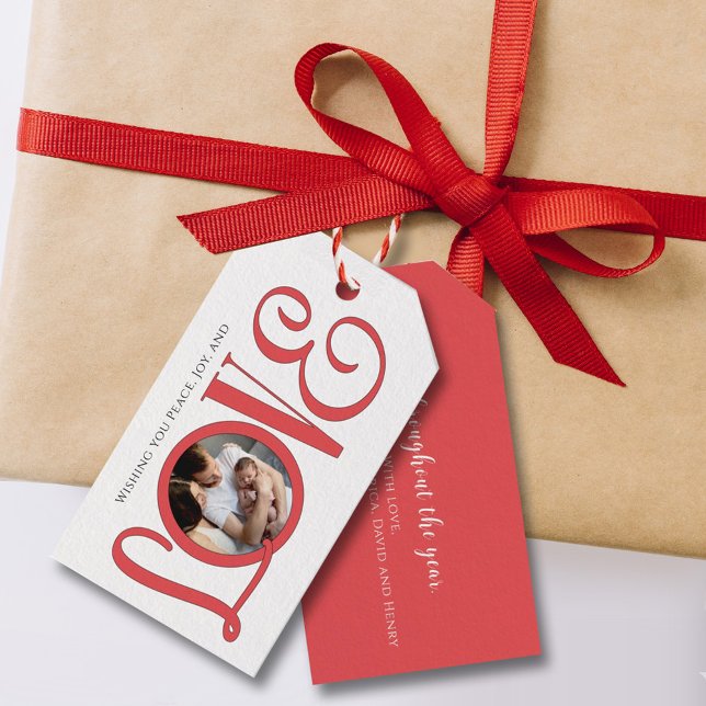Étiquettes-cadeau Christmas Peace Modern Script Photo Lote (Créateur téléchargé)
