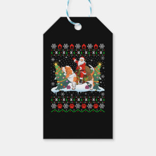 Étiquettes-cadeau Christmas Père Noël équitation Basset Hound laid