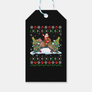 Étiquettes-cadeau Christmas Santa riding pitbull ugly