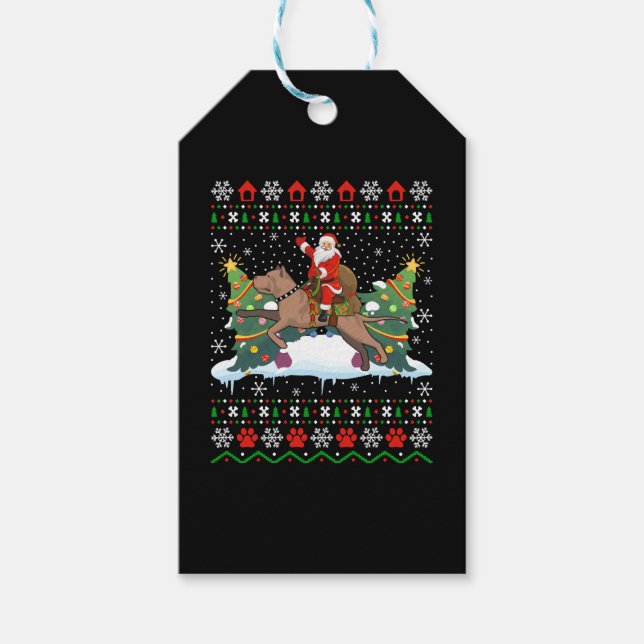 Étiquettes-cadeau Christmas Santa riding pitbull ugly (Devant)