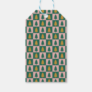 Étiquettes-cadeau Christmas trees checkerboard