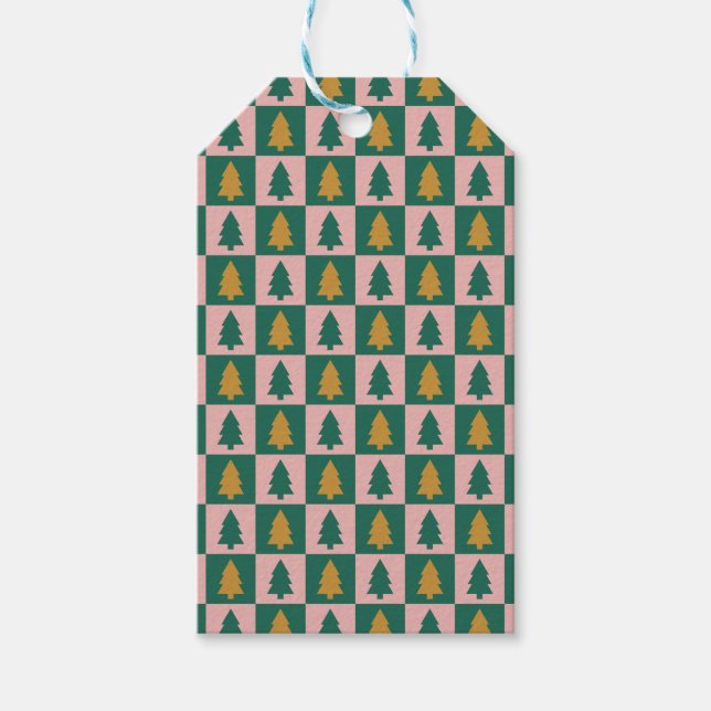 Étiquettes-cadeau Christmas trees checkerboard (Devant)