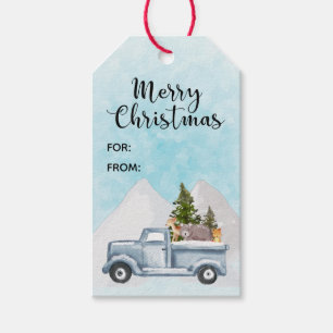 Étiquettes-cadeau Christmas Truck Carrying Trees & Animals