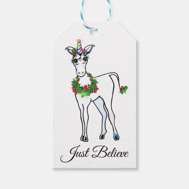 Étiquettes-cadeau Christmas Unicorn, juste croire (Devant)