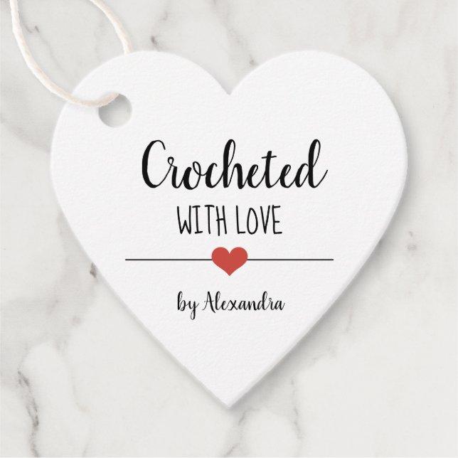 Étiquettes Cadeau Chrocheted avec amour kraft script balises de fave (Devant)