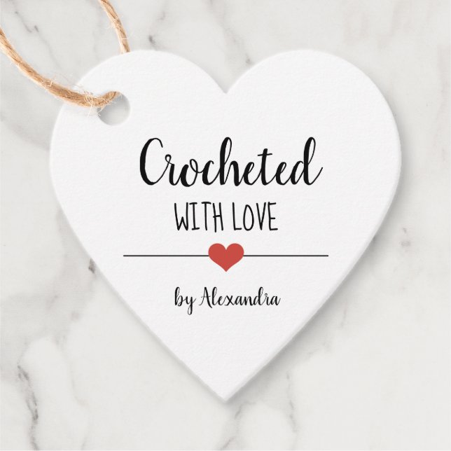 Étiquettes Cadeau Chrocheted avec amour kraft script balises de fave (Devant)