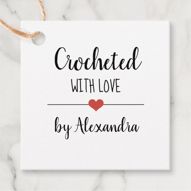 Étiquettes Cadeau Chrocheted avec amour kraft script personnalisé Fa (Devant)
