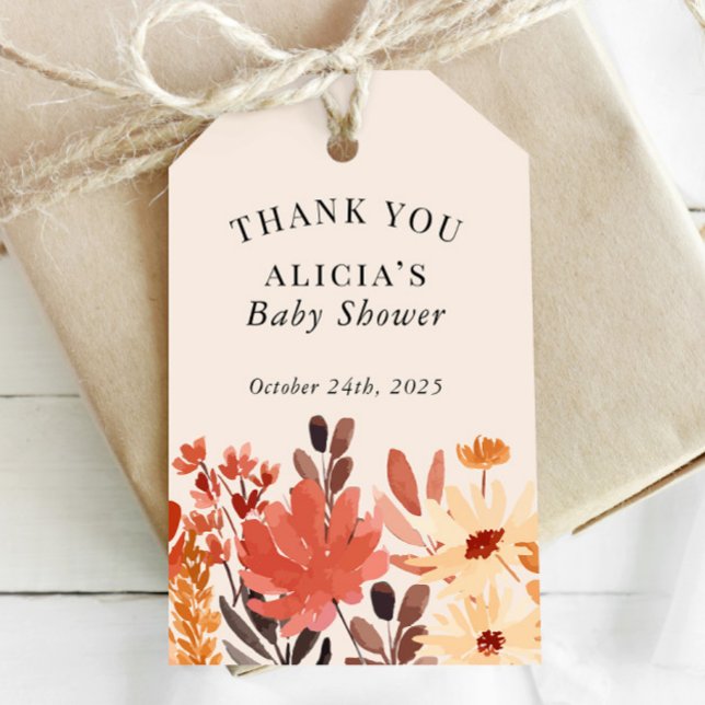 Étiquettes-cadeau Chute Aquarelle Fleur sauvage Douche Anniversaire  (Créateur téléchargé)