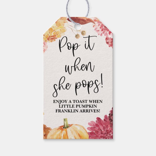Étiquettes-cadeau Chute Baby shower Pop it When She Pops (Devant)
