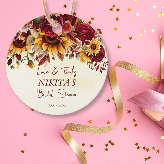 Étiquettes Cadeau Chute d'amour tournesols rose bordeaux merci (Créateur téléchargé)
