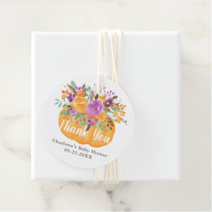 Étiquettes Cadeau Chute florale Petite aquarelle citrouille merci