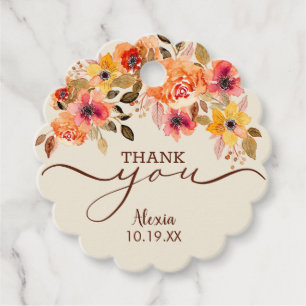 Étiquettes Cadeau Chute Merci de douche à agrafe florale